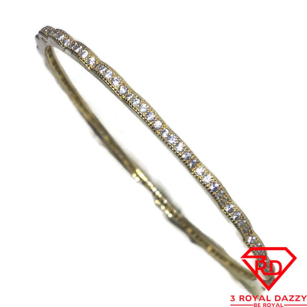 Cz On Slip In Bangle Bracelet 14k Yellow Gold